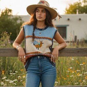 Le Soleil Vintage Bird Pattern Knit Sweater Vest Size Medium